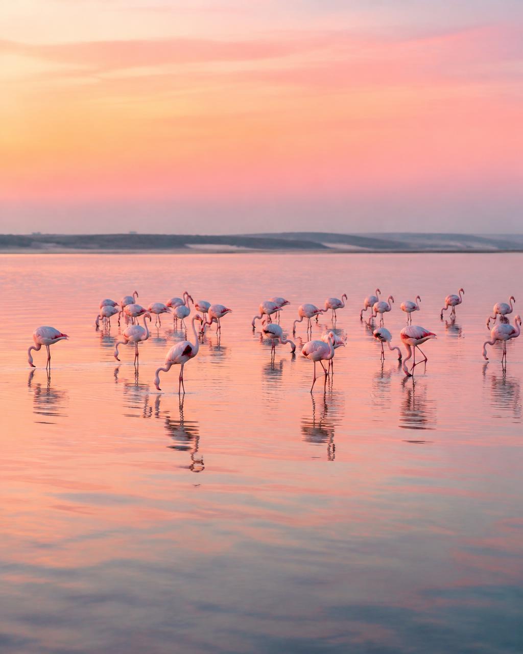 Flamingos in Walvis Bay lagoon